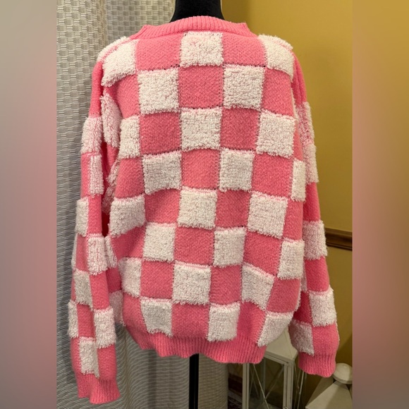 BiBi Posie Heart Pink and White Checkered Sweater - Picture 6 of 8